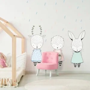 Animais com confetes em tons pastel - autocolantes de parede