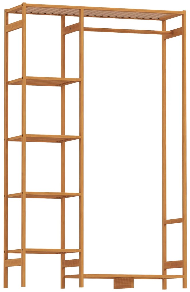 HOMCOM Suporte para Cabides de Bambu com Prateleira de Armazenamento de 6 Níveis e Vara Supensa 90x30x145 cm Madeira | Aosom Portugal