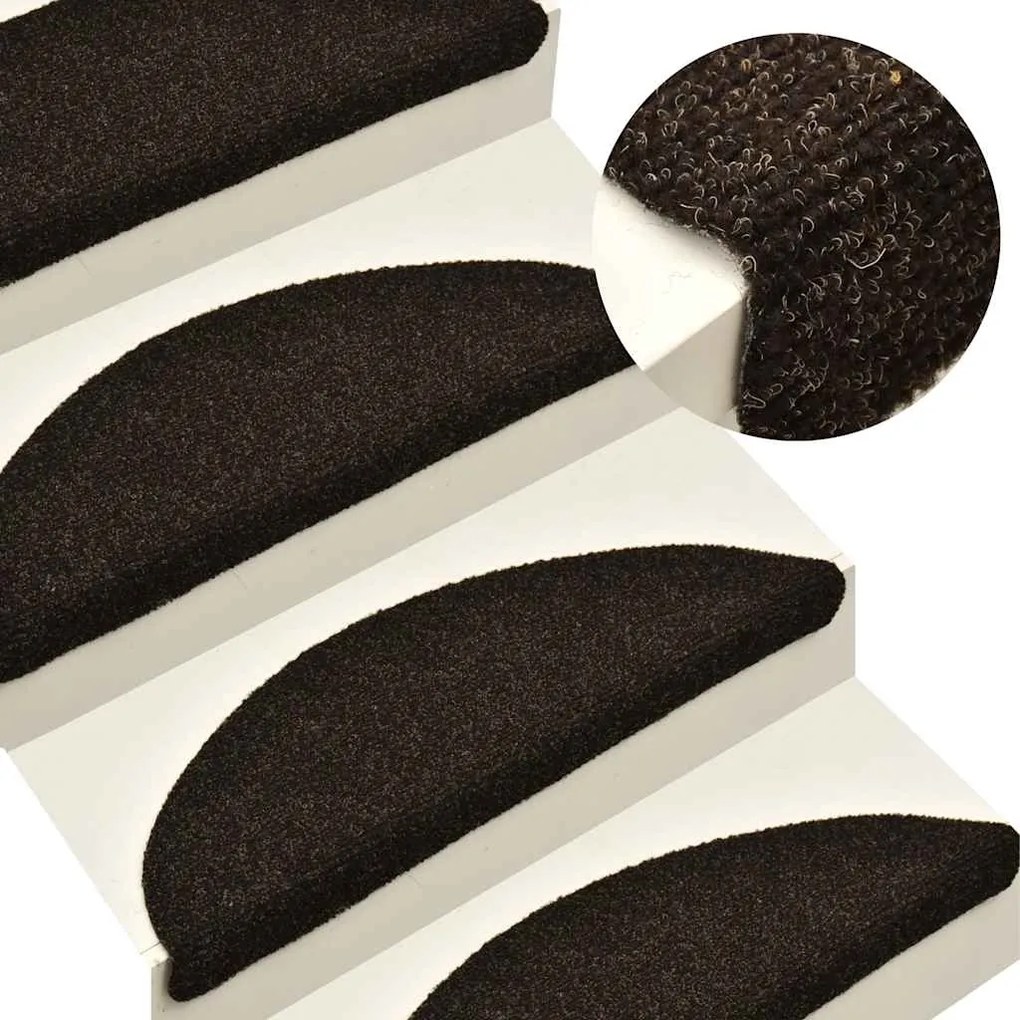 Tapetes de escada autoadesivos 30 pcs 65x21x4cm castanho-escuro