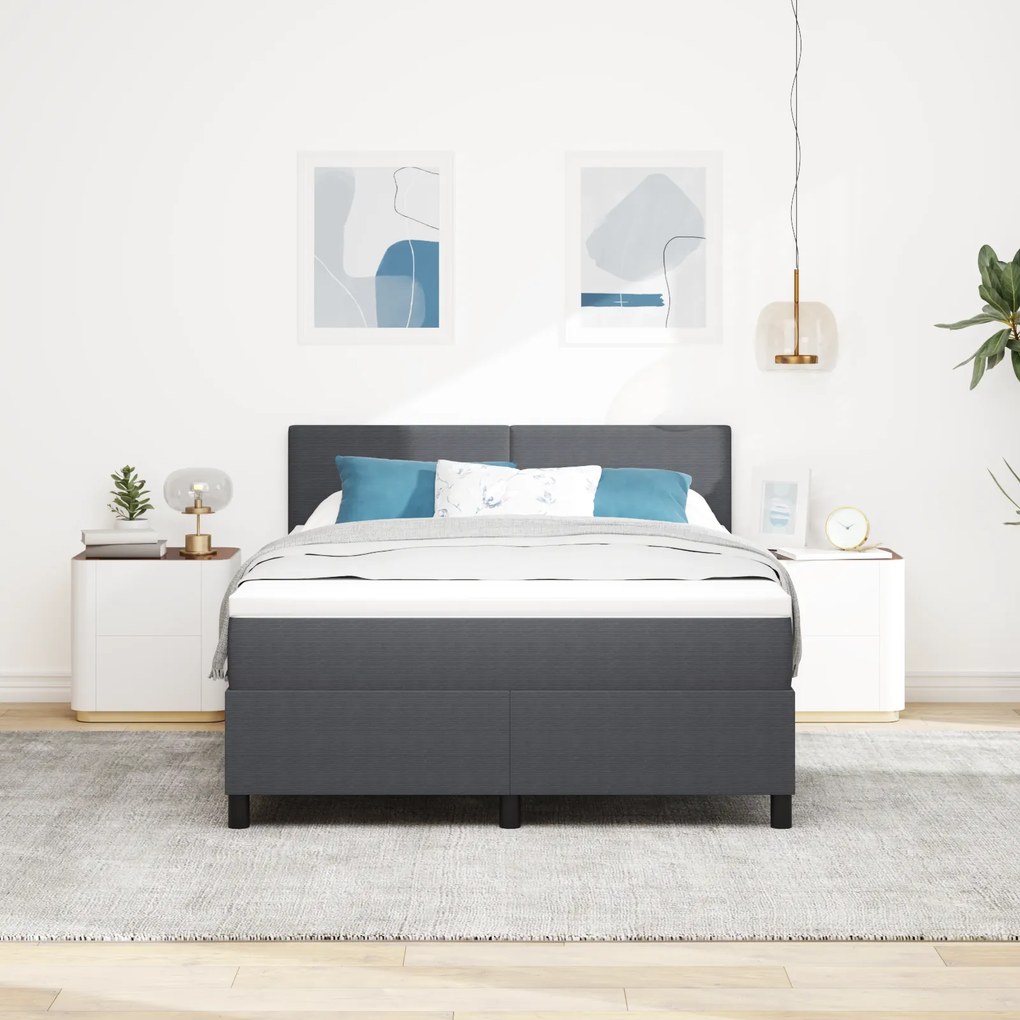 Cama Box com Colchão Cinza Escuro 160x200 cm Tecido de Veludo Cotelê