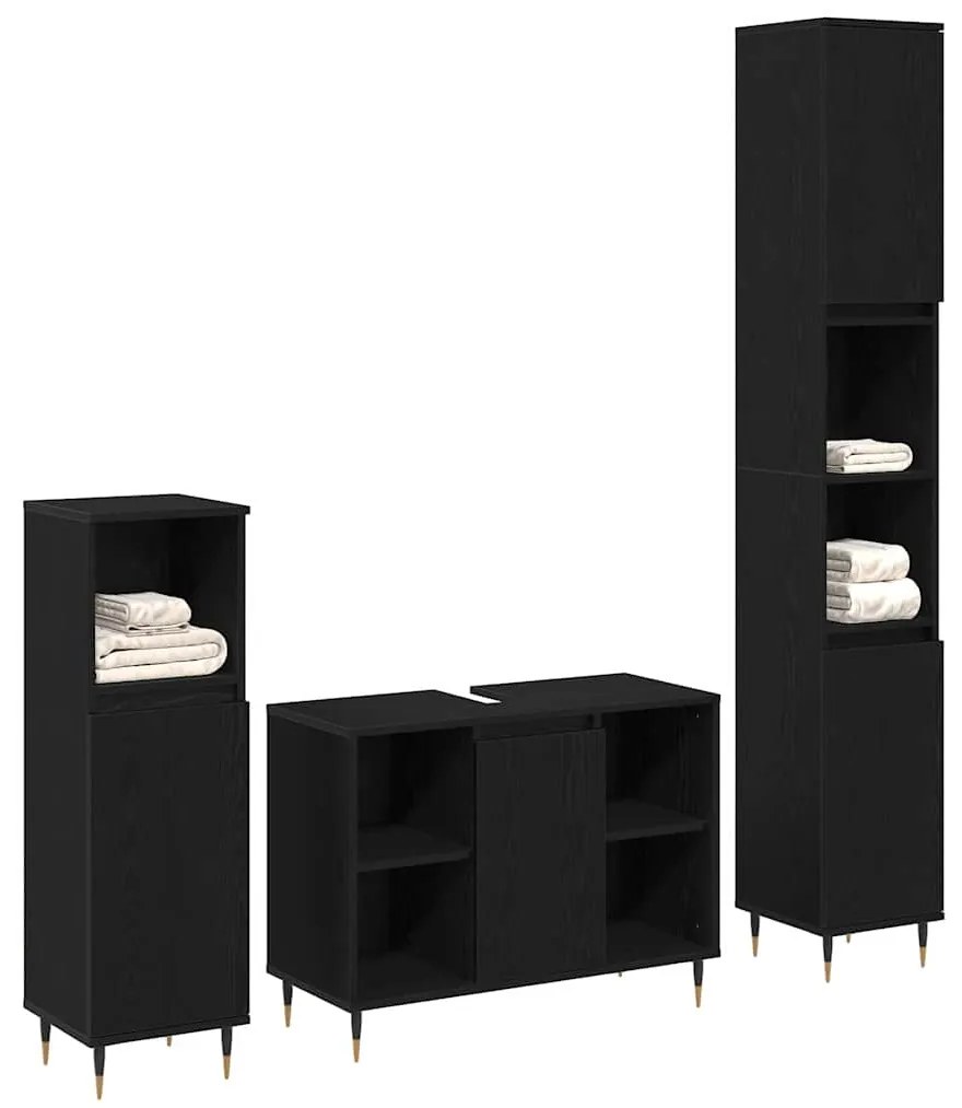 Conjunto de Móveis para Casa de Banho vidaXL 3 peças Carvalho Preto Ma
