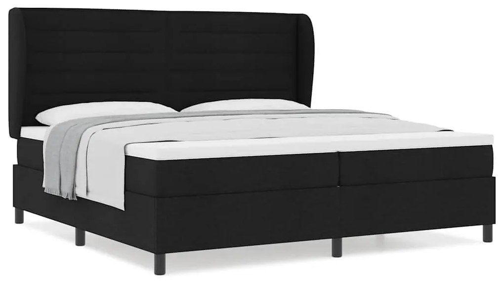 Cama Box com colchão preto de 200 x 200 cm, tecido.