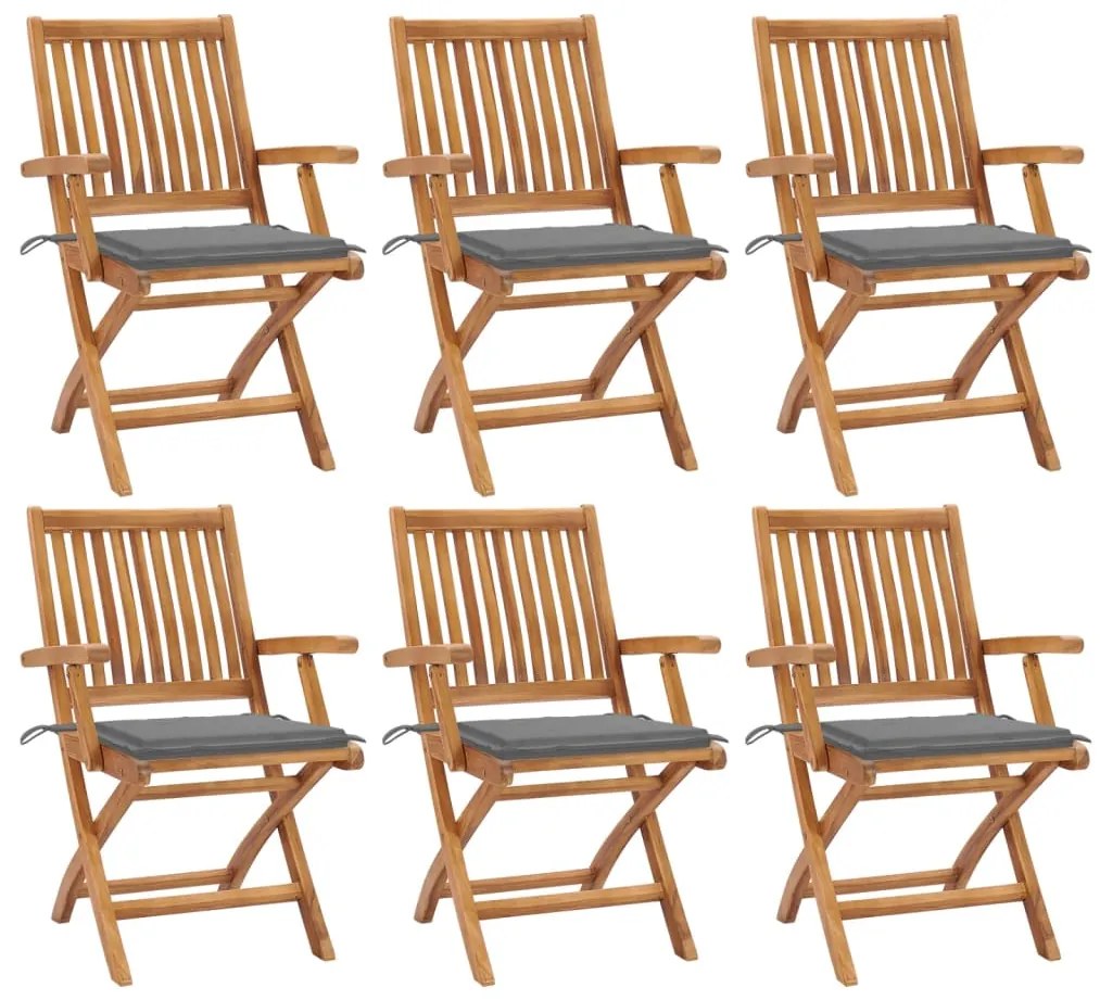 vidaXL Cadeiras de jardim dobráveis c/ almofadões 6 pcs teca maciça