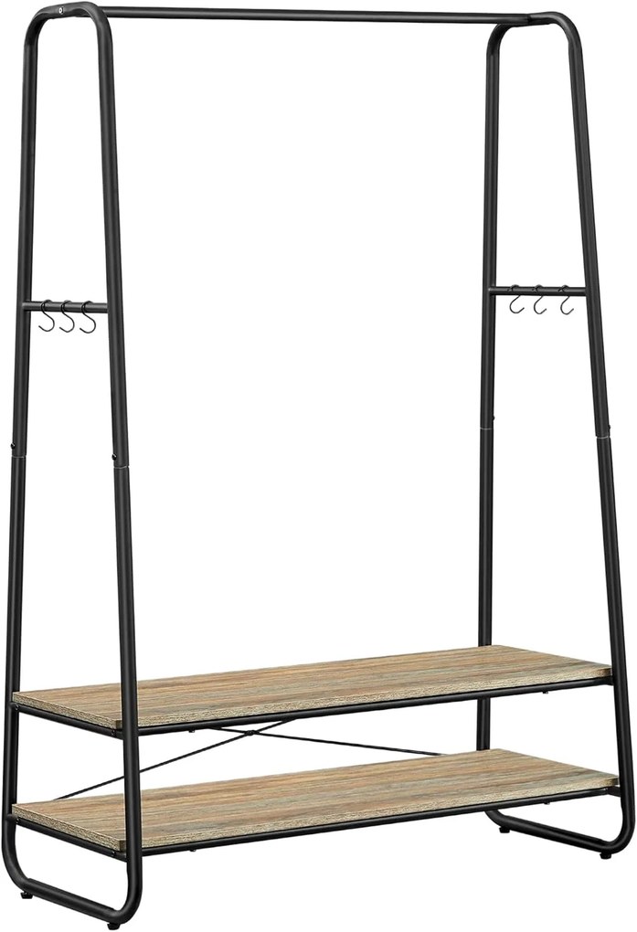 Cabideiro, cabideiro, guarda-roupa, vestiário VASAGLE com 2 prateleiras, 6 ganchos em formato de S, estrutura de aço, para quarto, marrom turquesa e preto fosco RGR112K01
