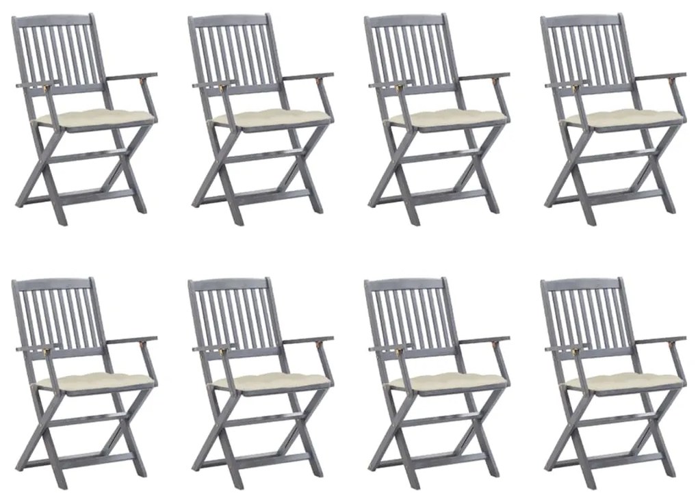 vidaXL Cadeiras de exterior dobráveis 8pcs c/ almofadões acácia maciça