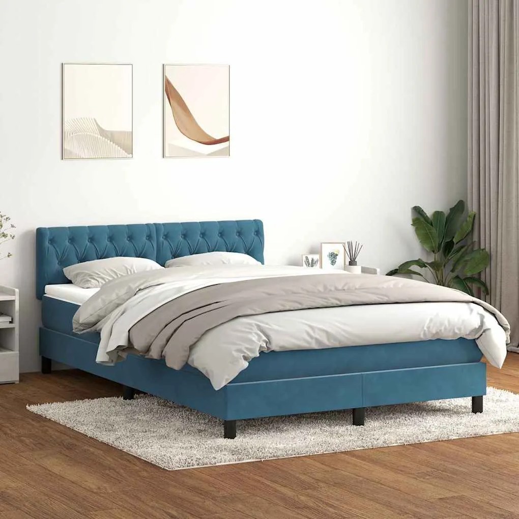 vidaXL Cama box spring c/ colchão e LED 160x220 cm veludo azul-escuro