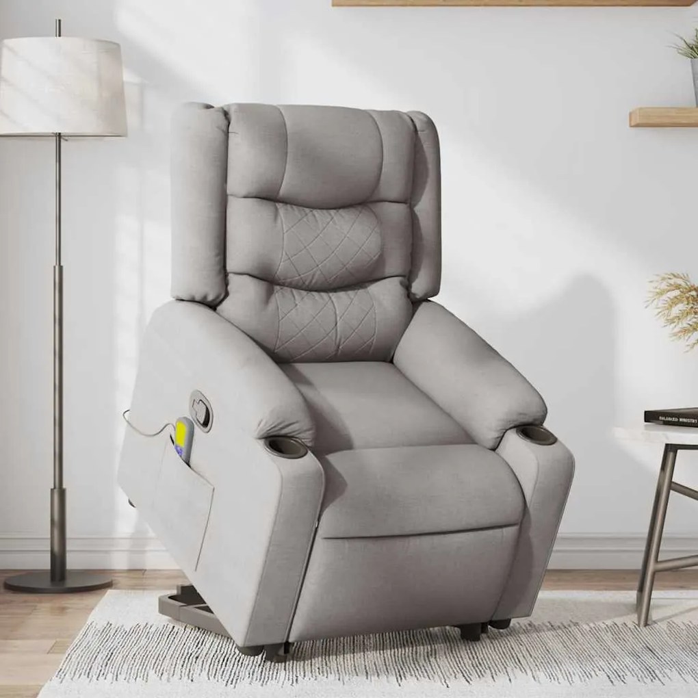 Poltrona elevatória de massagens tecido cinzento-nublado