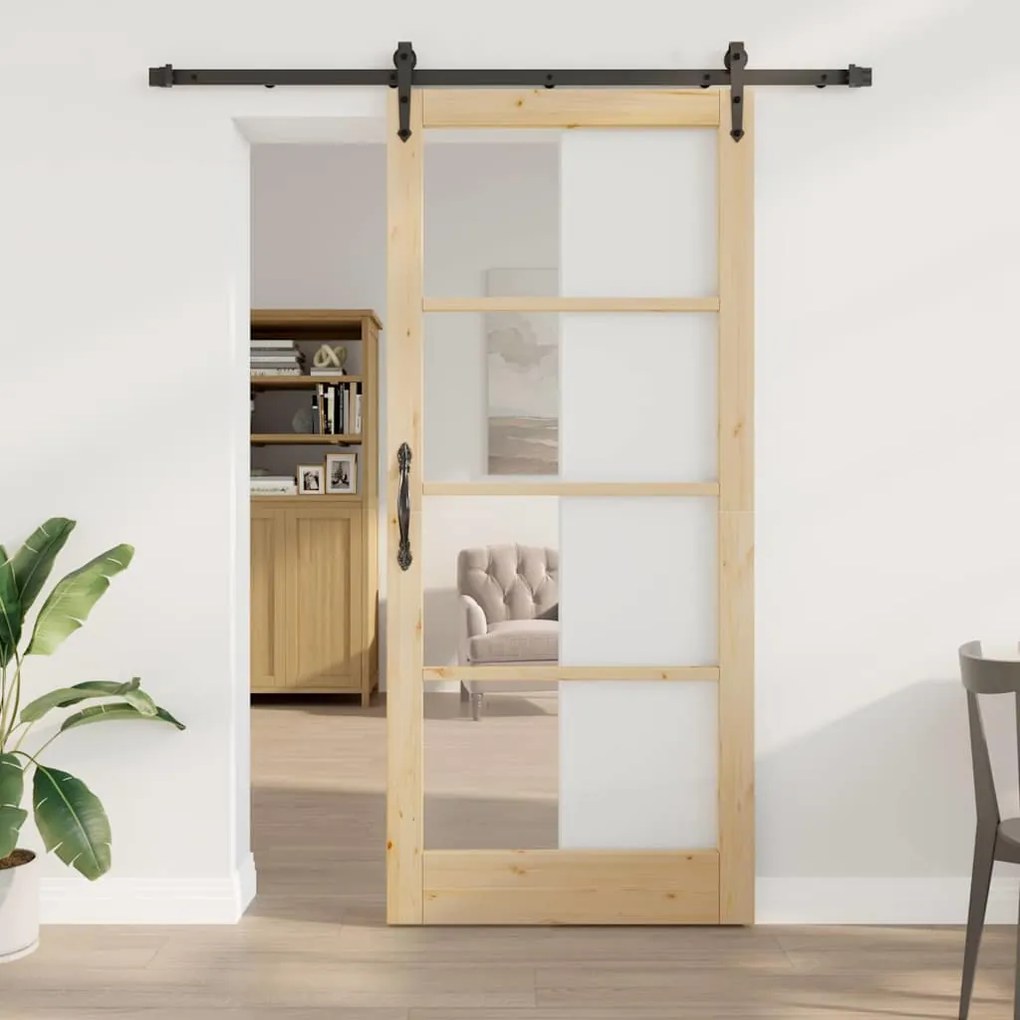 vidaXL Porta Deslizante Manual Castanho 93 x 211 cm Madeira e metal