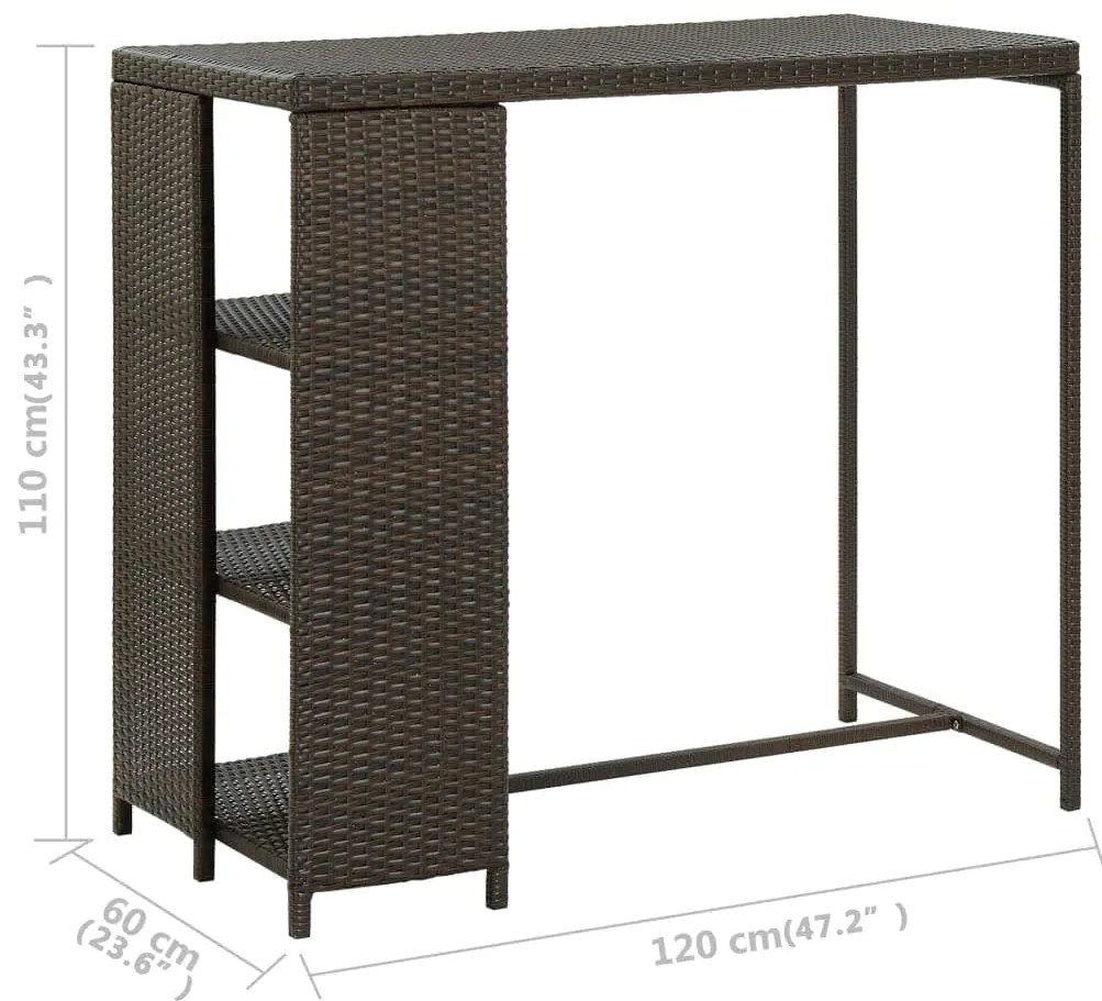Mesa de bar com prateleiras 120x60x110 cm vime PE castanho