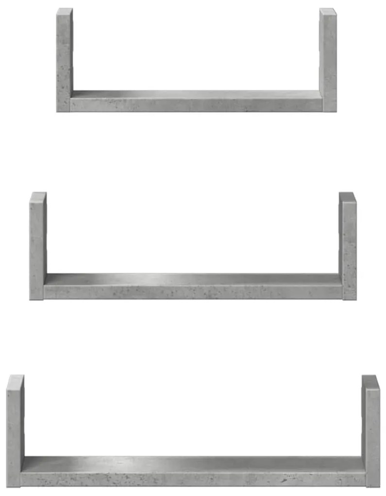 Prateleira de parede 3pcs derivados de madeira cinzento cimento