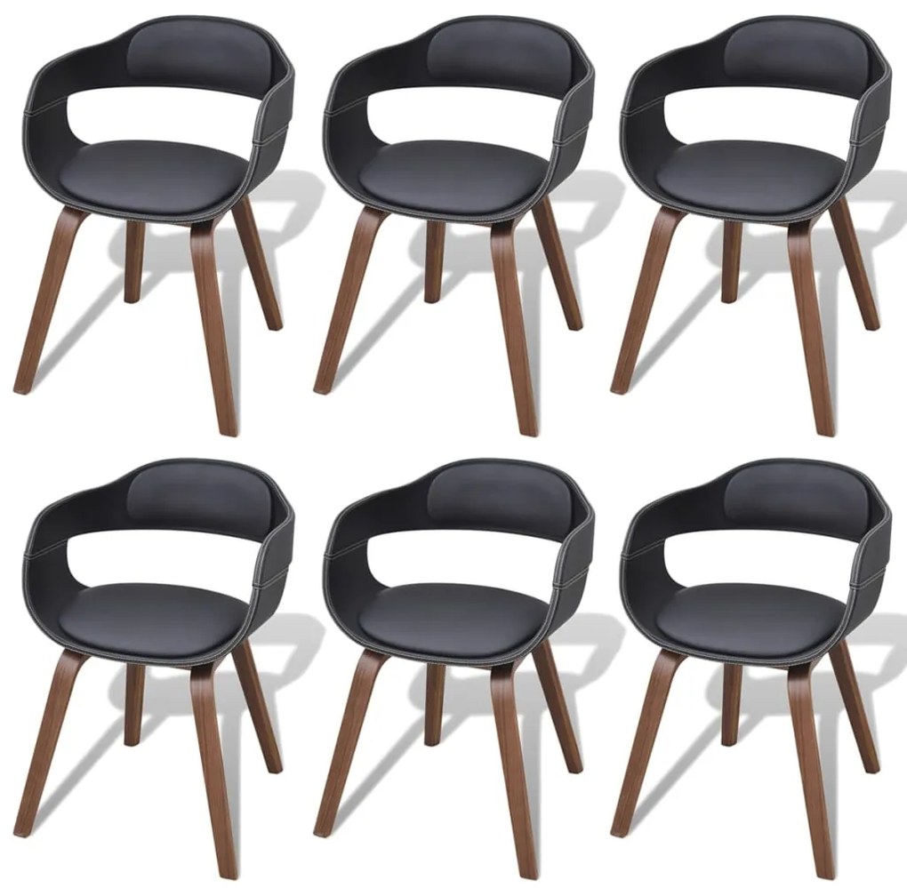 Cadeiras jantar 6 pcs madeira curvada e couro artificial preto
