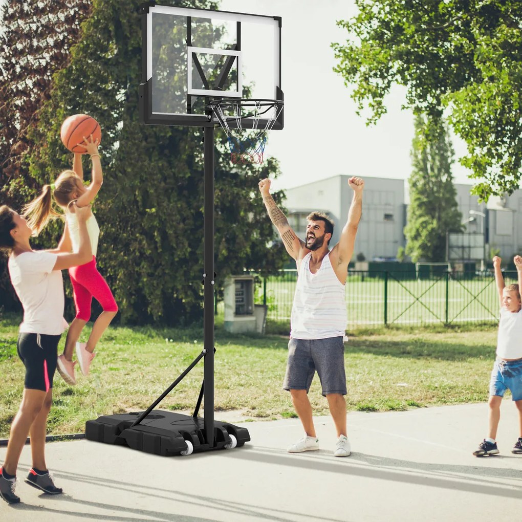 Cesto de basquetebol portátil 125-305 cm exterior ajustável para crianças/adolescentes/adultos com base Preto