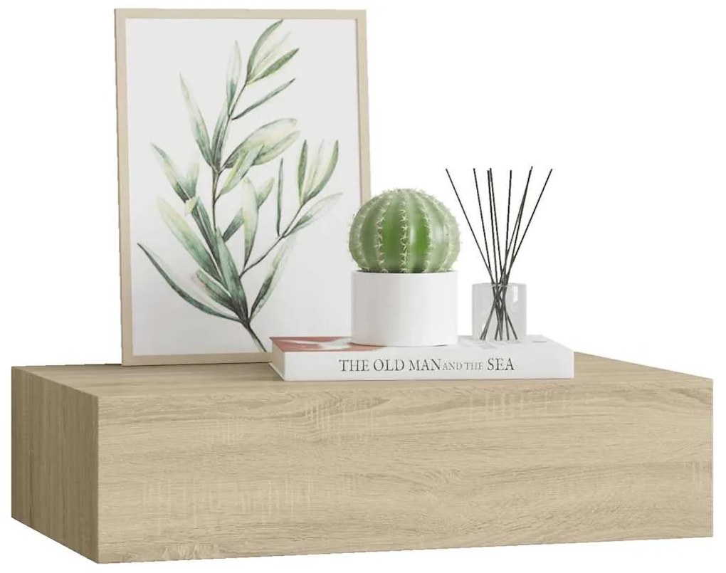 Prateleira de parede com gaveta MDF 40x23,5x10 cm cor carvalho