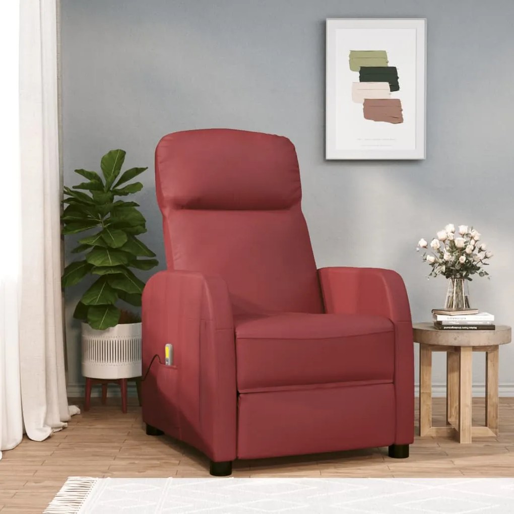 vidaXL Cadeira de massagens couro artificial vermelho tinto