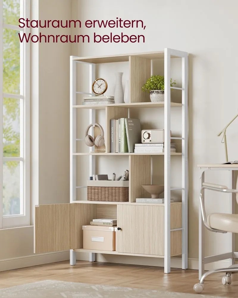 Estante com 4 prateleiras abertas 30 x 74 x 154,5 cm em bege natural-branco