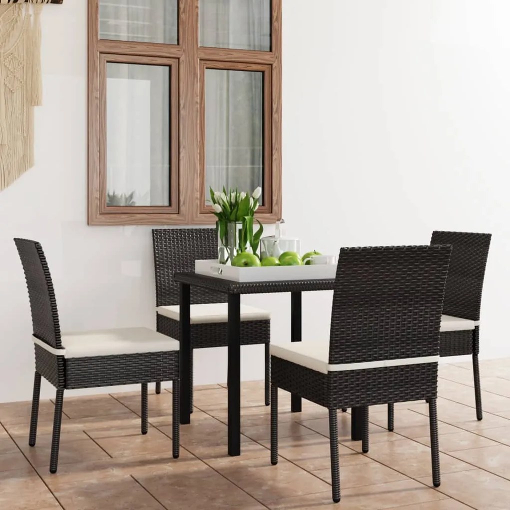 vidaXL 5 pcs conjunto de jantar para jardim vime PE preto