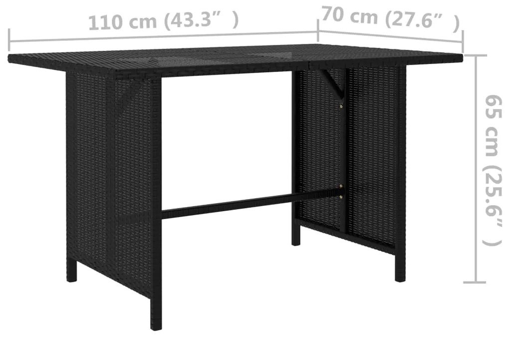 Mesa de jantar para jardim 110x70x65 cm vime PE preto