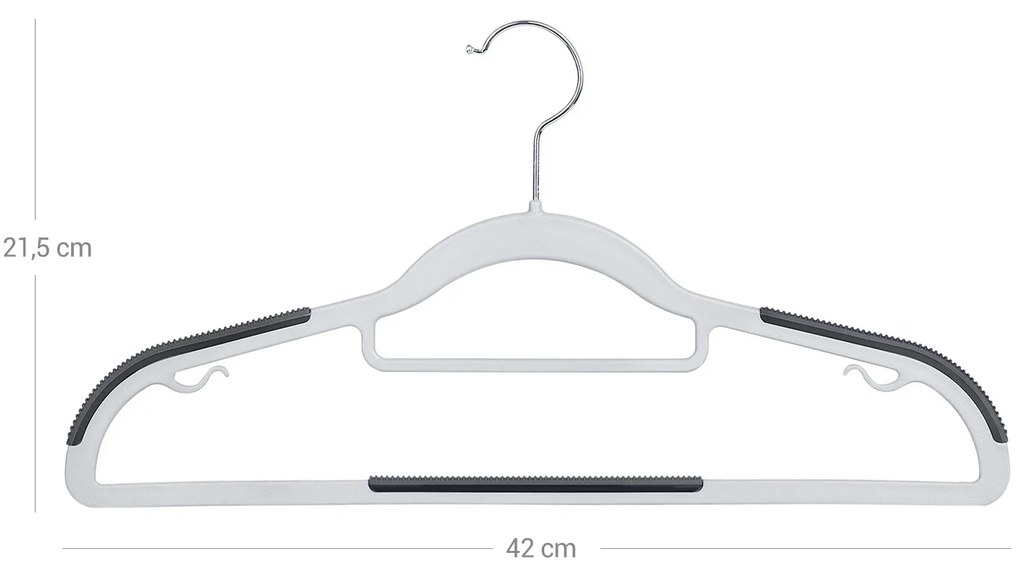 Conjunto de 50 cabides antiderrapante 42 x 21,5 cm cinzento