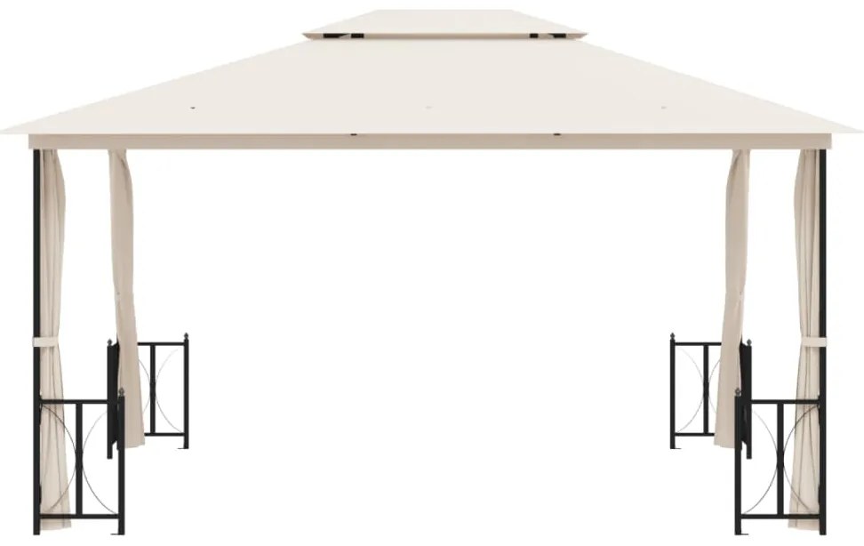 Gazebo com paredes laterais e telhado duplo 3x4 m cor creme