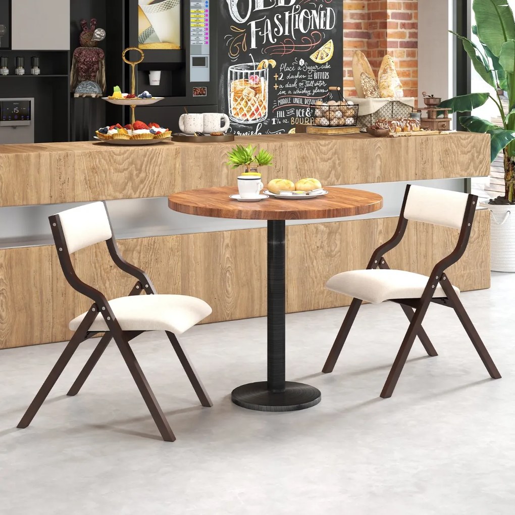 Conjunto de 2 cadeiras dobráveis (MESA NÃO INCLUIDA) de madeira com assento acolchoado em tecido de linho, sem braços, para convidados, 48 x 60 x 78 c