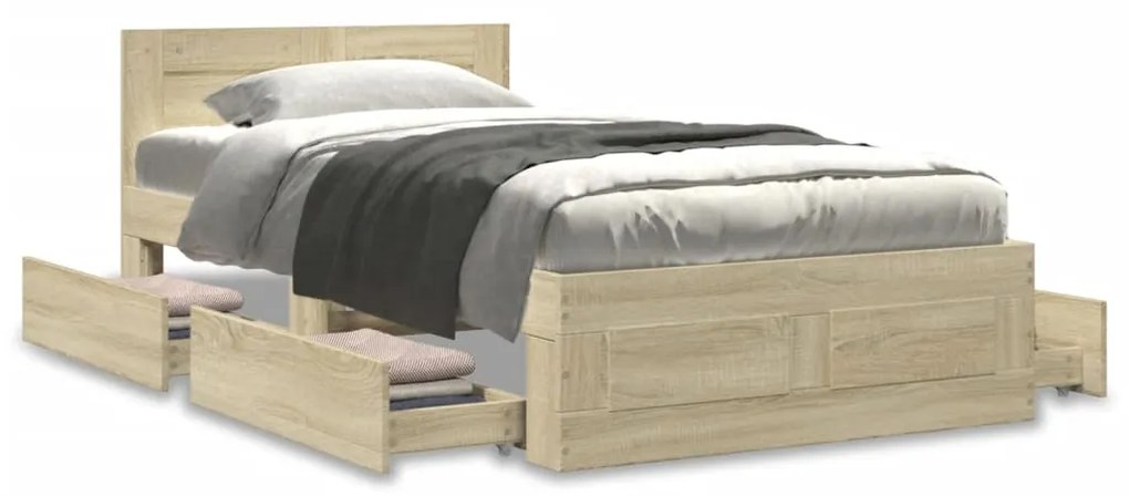 Estrutura cama c/ cabeceira derivados madeira carvalho sonoma