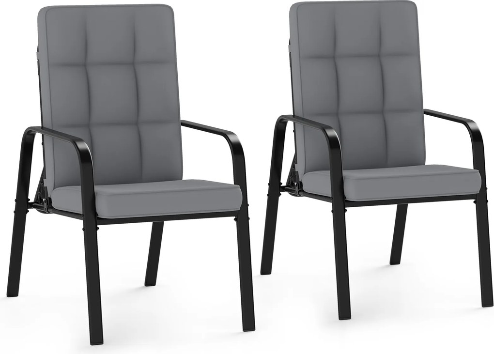 Conjunto de 2 Cadeiras de Jardim Reclináveis, Encosto Ajustável em 5 Posições, Preto + Cinzento