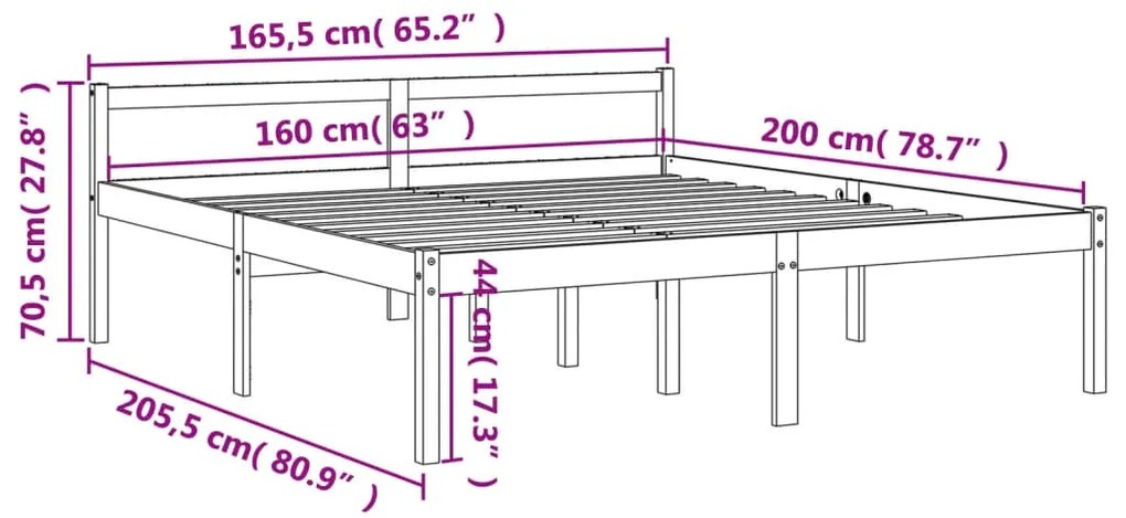 Cama para idosos 160x200 cm madeira pinho maciça castanho cera