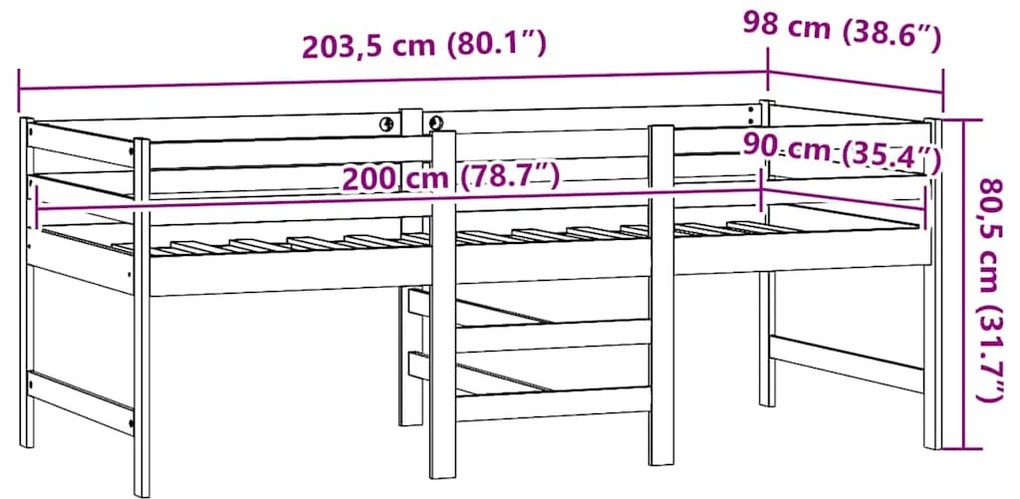 Cama sem colchão 90x200 cm madeira de pinho maciça branco