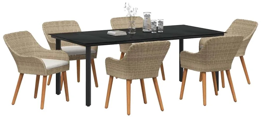 Conjunto de Jantar de Jardim com 7 Peças Bege em Rattan Sintético