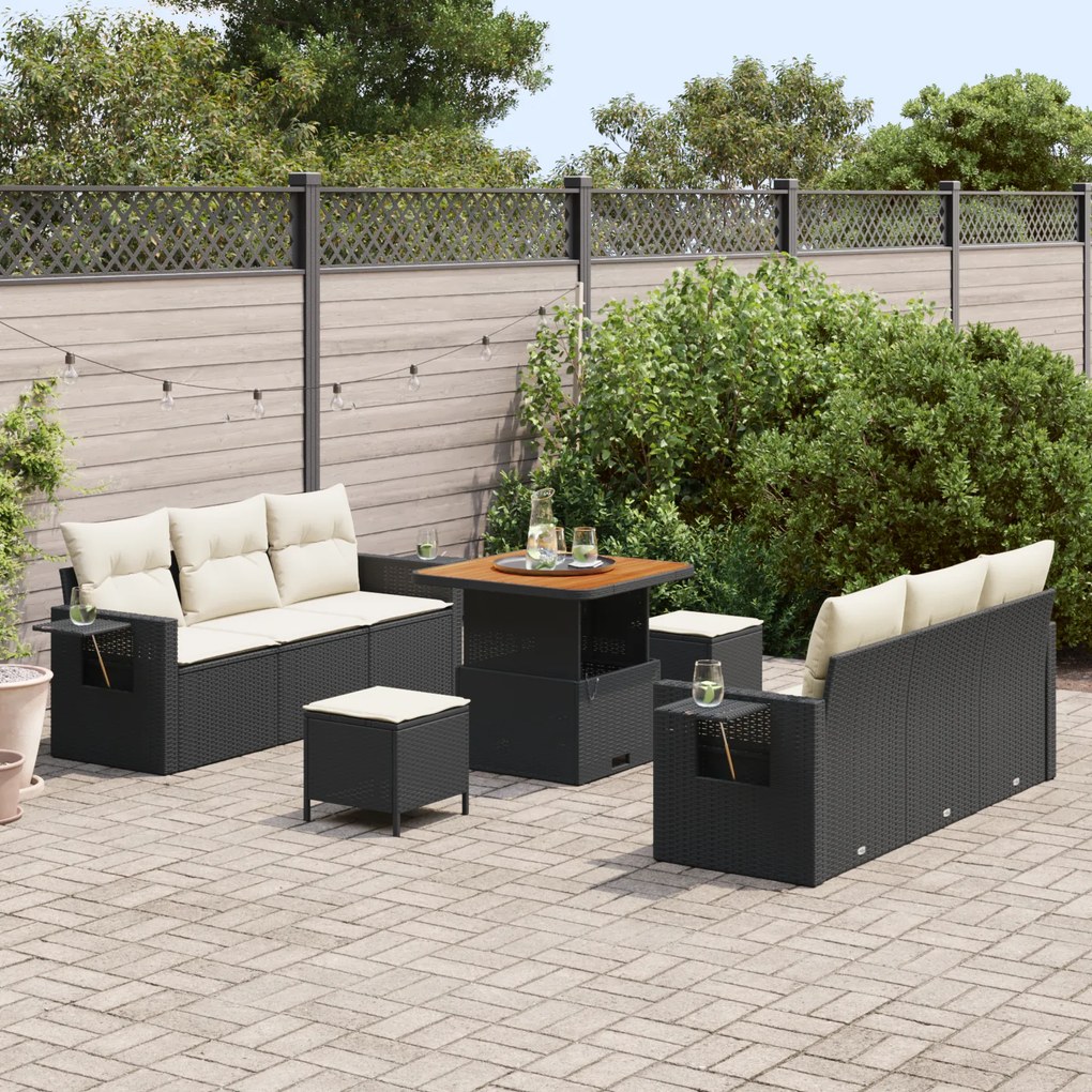 Conjunto de Sofá de Jardim de 9 Peças com Almofadas em Rattan Poliéste