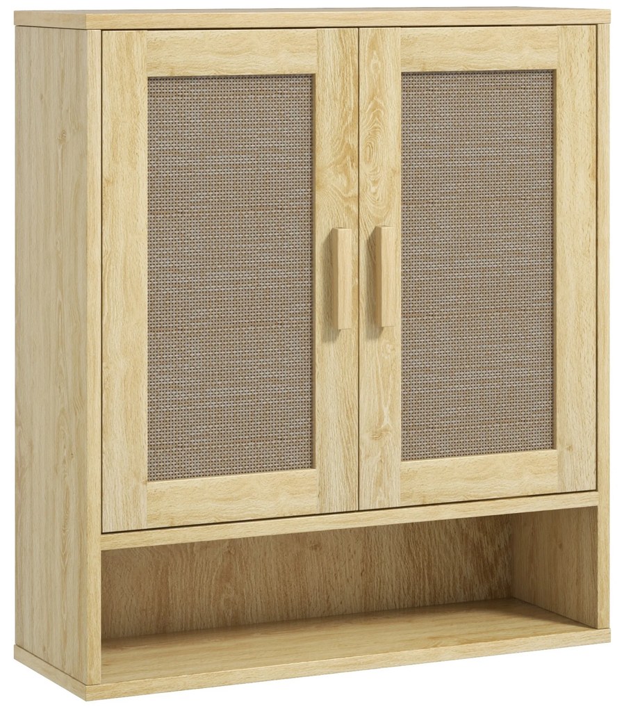 HOMCOM Armário de Parede para Banheiro Armário Suspenso com Dupla Porta e Prateleira Aberta 59x20x66,5 cm Efeito Carvalho | Aosom Portugal