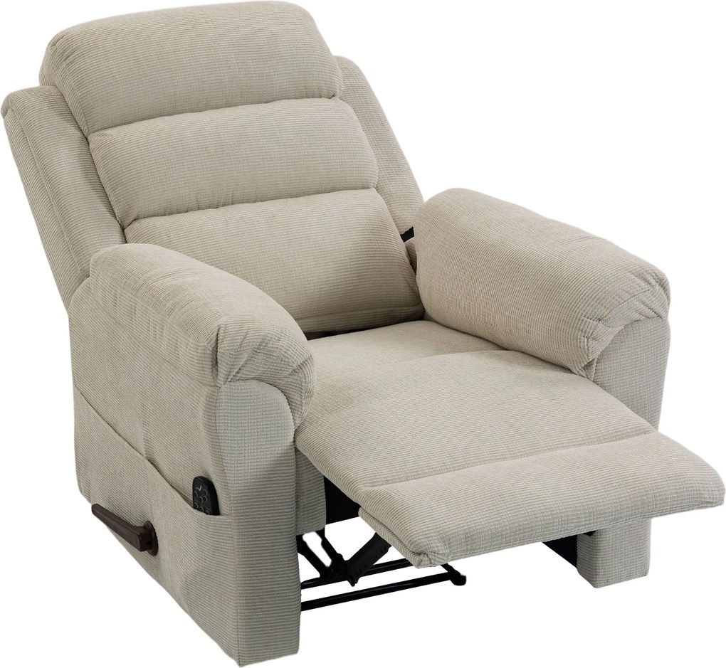Poltrona reclinável com massagem e aquecimento, cadeira de relaxamento em tecido chenille (100 % poliéster), encosto de cabeça ajustável, bolsos later