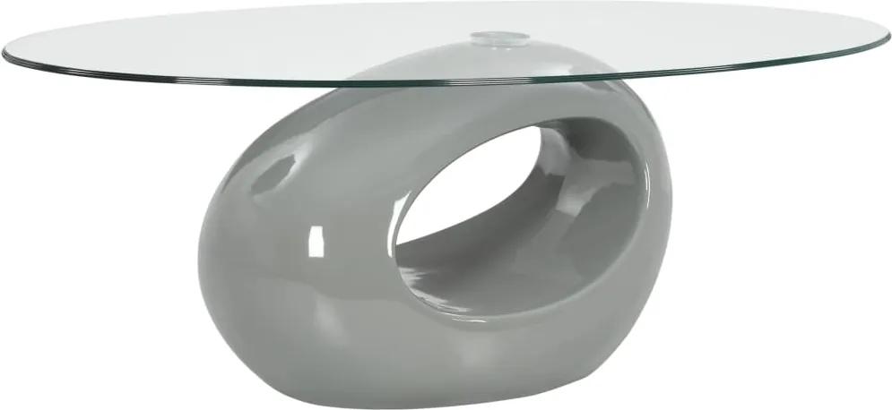 Mesa de centro com tampo de vidro oval cinzento brilhante
