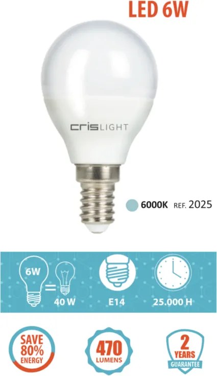 Crislight E14 LED 6W 470LM Branco Frio