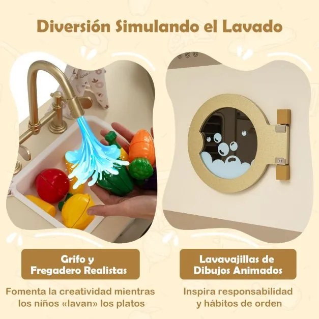 Cozinha de brincar de Canto infantil 146,5 x 54 x 85,5 cm com torneira e máquina de lavar louça 21 acessórios Eletrodomésticos para crianças 3+ anos V