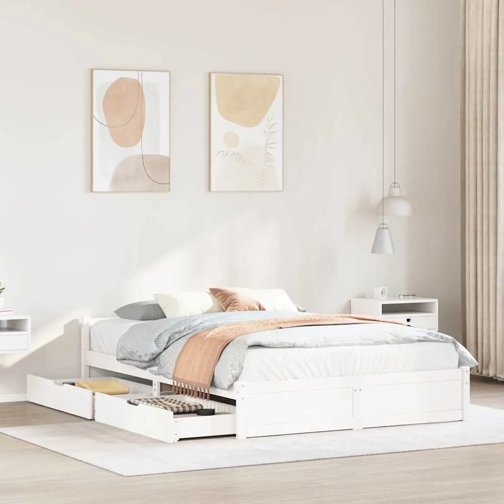 Cama sem colchão 140x200 cm madeira de pinho maciça branco