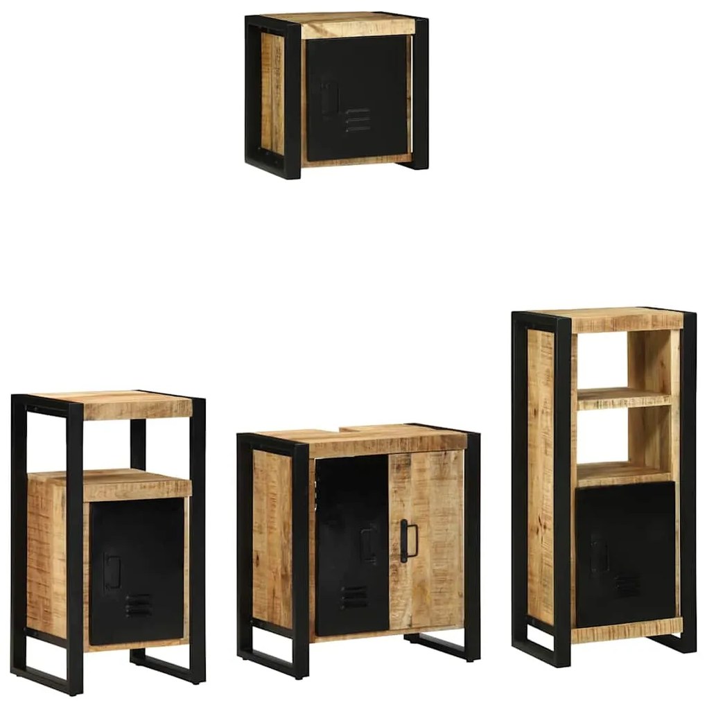 Conjunto de Móveis para Banheiro 4 pcs Madeira de manga maciça