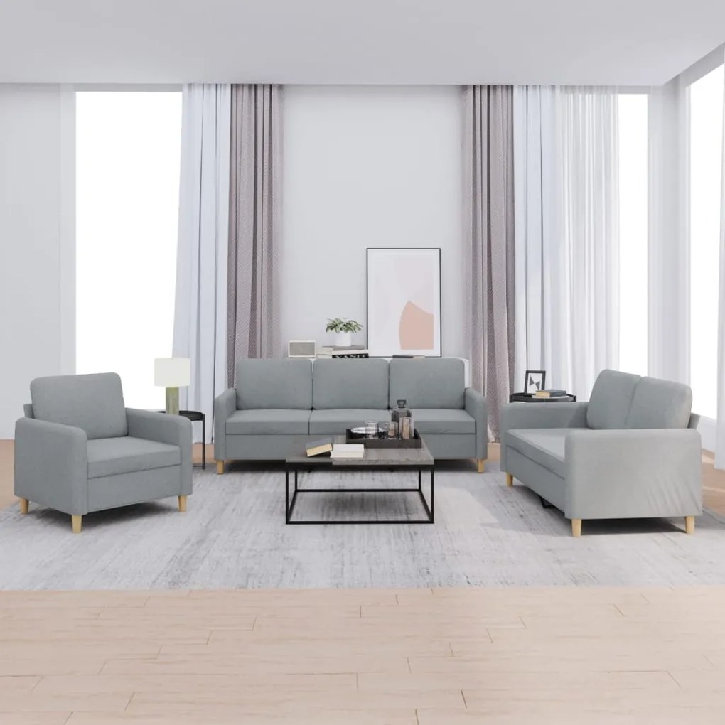 3202054 vidaXL 3 pcs conjunto de sofás com almofadões tecido cinzento-claro