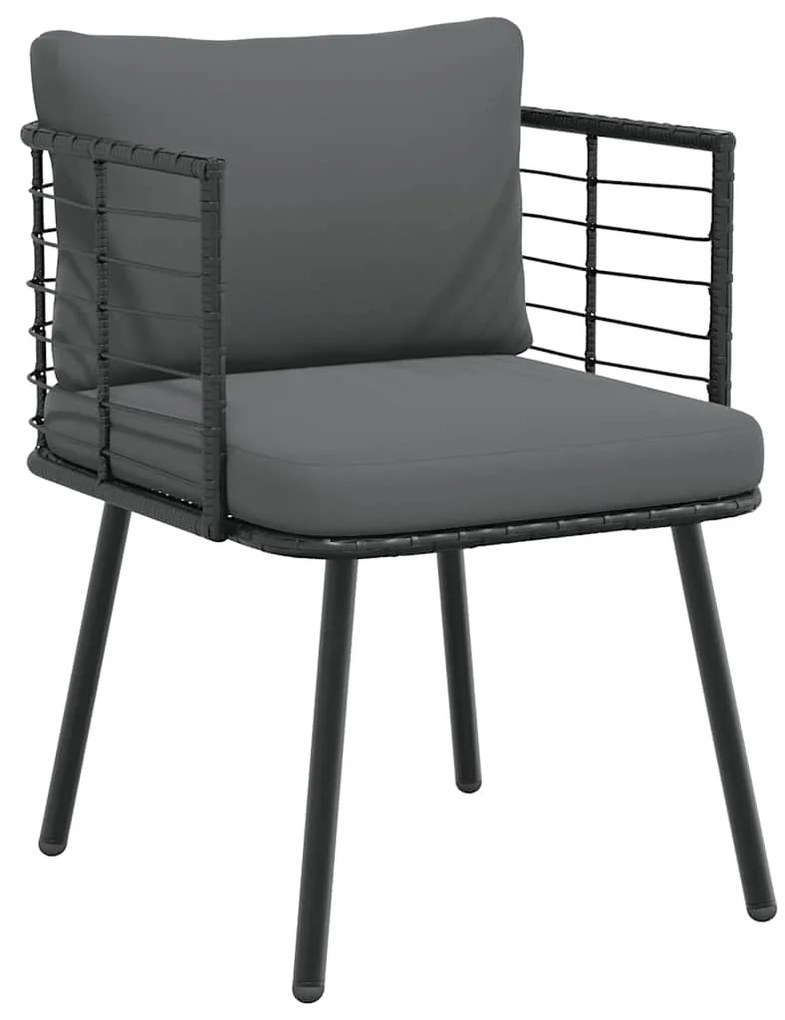 Cadeiras de jardim com almofadões 2 pcs vime PE preto