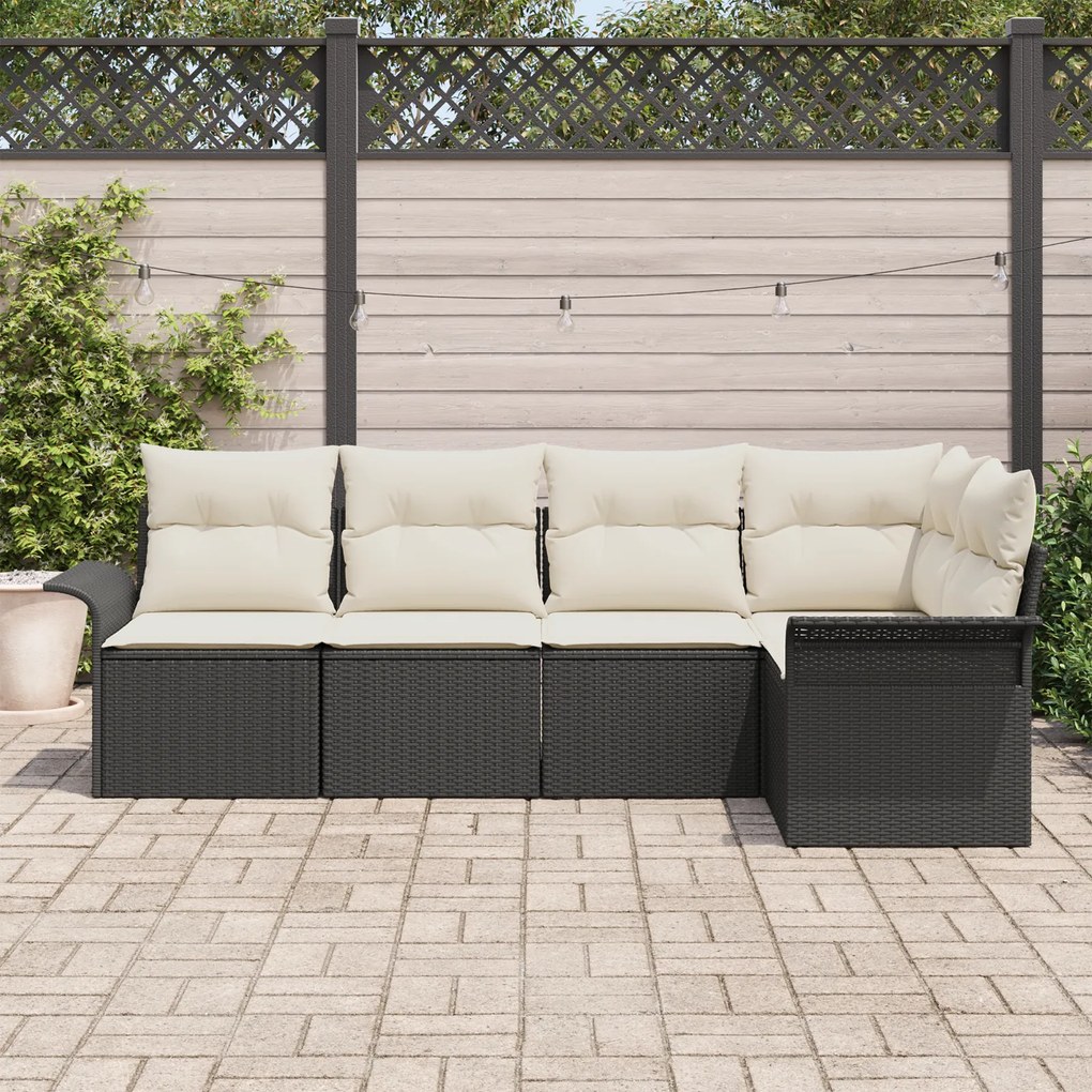Conjunto de Sofá de Jardim vidaXL de 5 Peças com Almofadas Preto Ratta