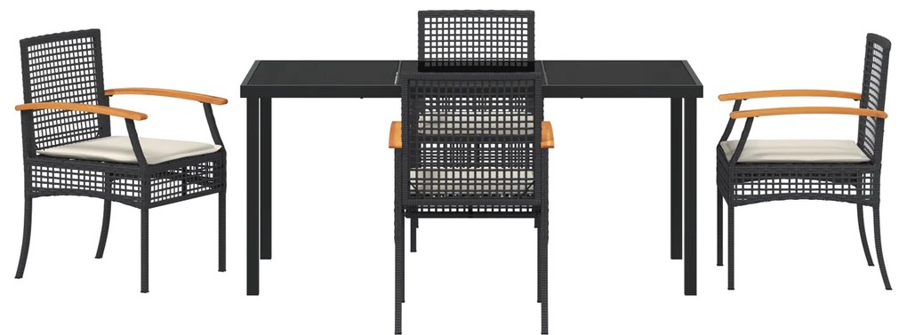 Conjunto de Jantar de Jardim com 5 Peças e Almofadas Preto Vime PE