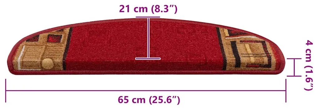 Tapetes de escada adesivos 15 pcs 65x21x4 cm vermelho