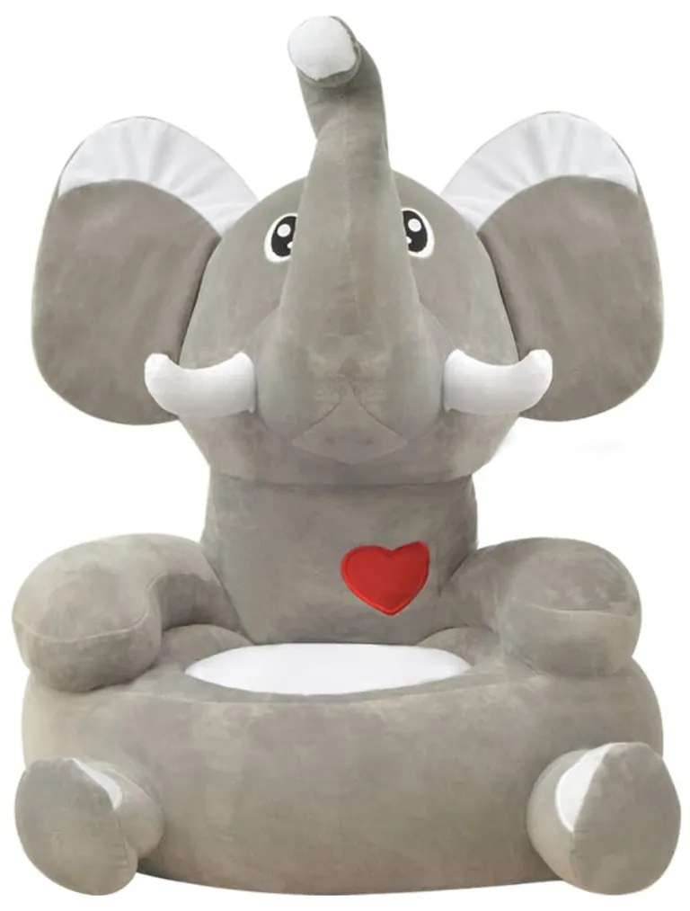Cadeira em pelúcia infantil, elefante, cinzento