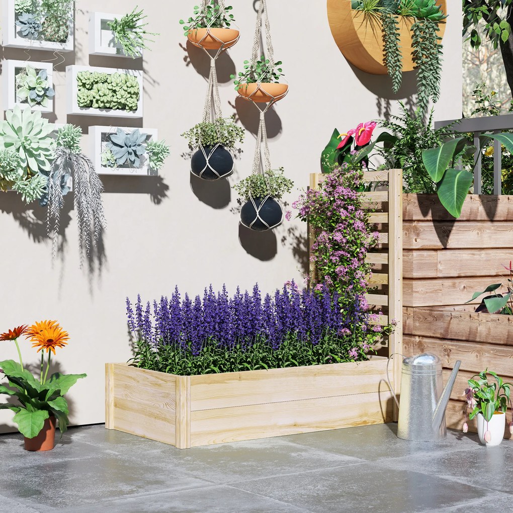 Floreira com treliça, floreira de jardim, 115 x 60 x 110 cm, efeito de madeira natural