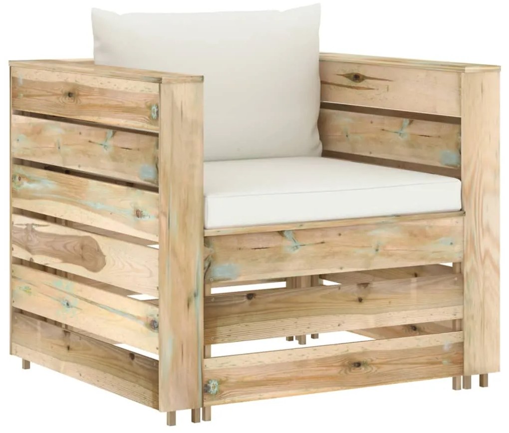 2 pcs conj. lounge jardim c/ almofadões madeira impreg. verde