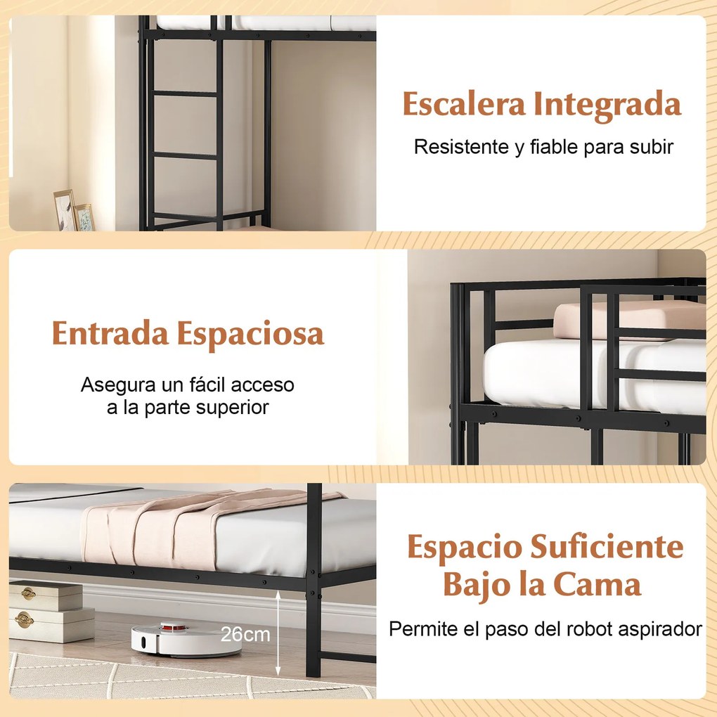 Beliche individual 246 x 101 x 170 cm (COLCHÕES NÃO INCLUIDOS) com secretária e Estrutura metálica, estação de trabalho em madeira, grades de seguranç