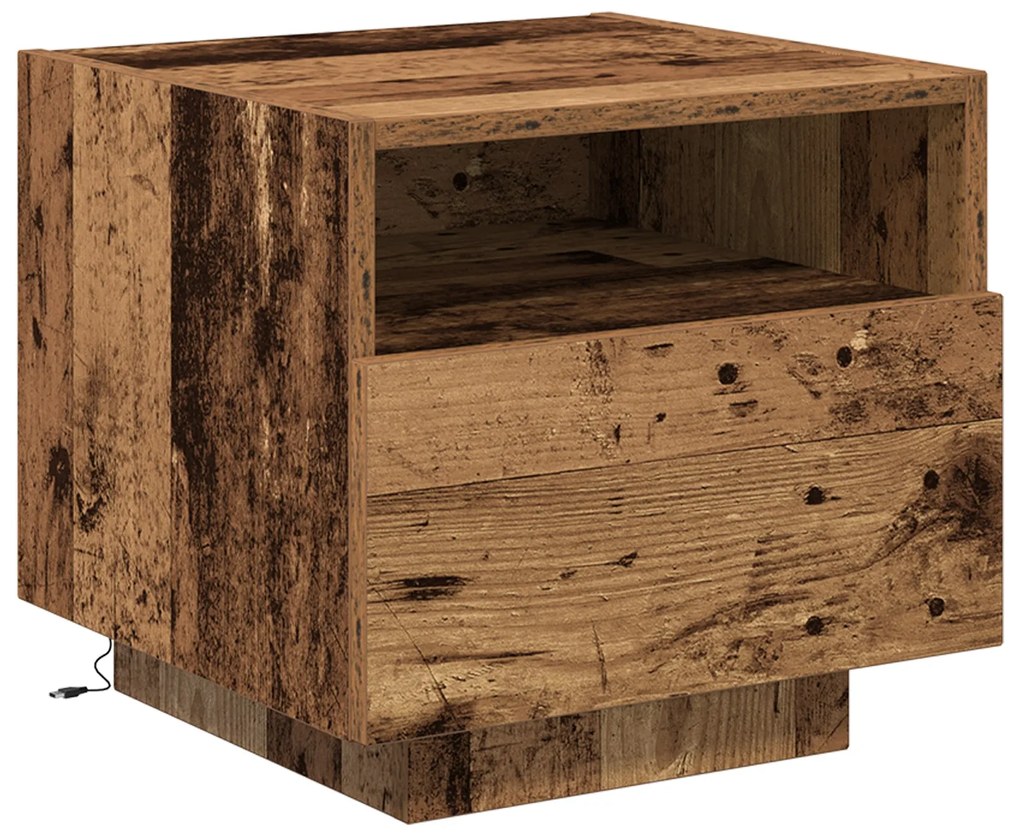 Camas de cabeceira vidaXL com luzes LED 2 pcs Madeira antiga 40x39x37