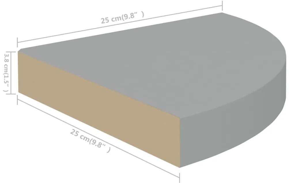 Prateleiras de canto suspensas 2 pcs 25x25x3,8cm MDF cinza