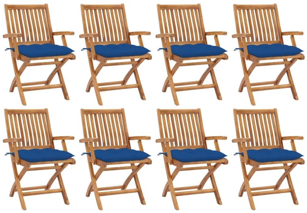 vidaXL Cadeiras de jardim dobráveis c/ almofadões 8 pcs teca maciça