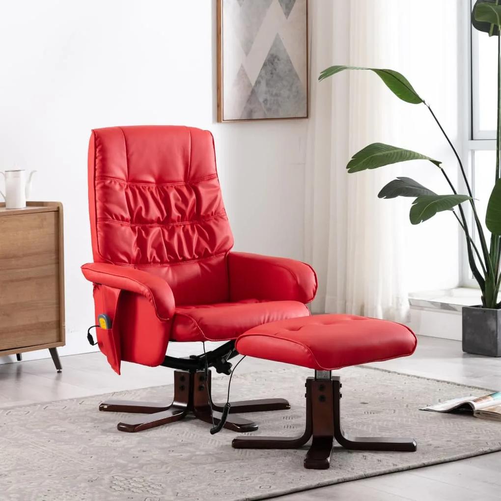 320129 vidaXL Cadeira massagens reclin. + apoio pés couro artificial vermelho